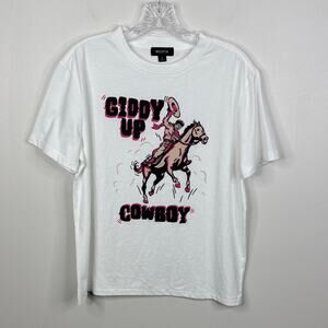 Wildfox Cowboy Ryan Graphic Shirt S White Pink Rare Western Core Coastal Cowgirl